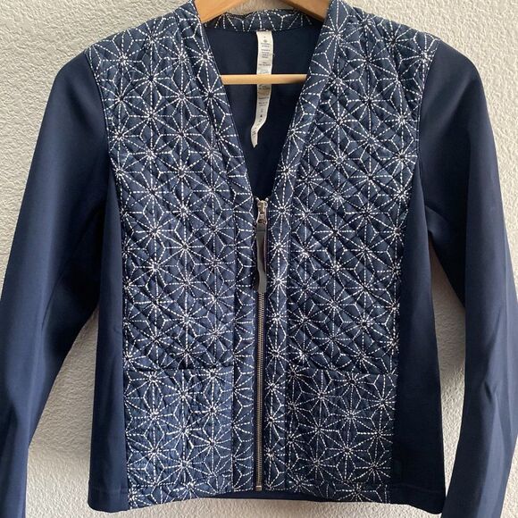 Lululemon Cardigan & Again Exploded Sashiko Star Inkwell Ghost Jacket Top Size 4 - Picture 4 of 4